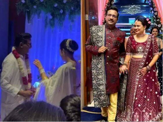 ਇਸ ਤੋਂ ਇਲਾਵਾ ਉਨ੍ਹਾਂ ਦੀ ਰਿਸੈਪਸ਼ਨ ਪਾਰਟੀ ਦੀ ਇਕ ਹੋਰ ਤਸਵੀਰ ਸਾਹਮਣੇ ਆਈ ਹੈ। ਜਿਸ 'ਚ ਟੀਨਾ ਖੂਬਸੂਰਤ ਮੈਰੂਨ ਰੰਗ ਦੇ ਲਹਿੰਗਾ 'ਚ ਨਜ਼ਰ ਆ ਰਹੀ ਹੈ।