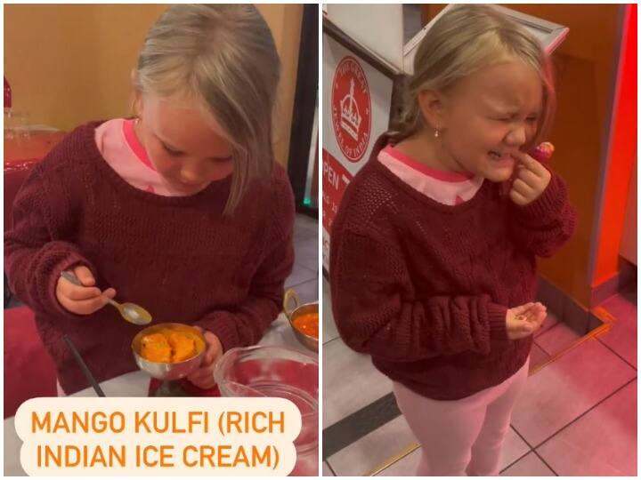 Australian Little girl tries Indian food for the first time reaction viral Watch: ऑस्ट्रेलियाई बच्ची ने पहली बार चखा भारतीय खाने का स्वाद, रिएक्शन सोशल मीडिया पर वायरल