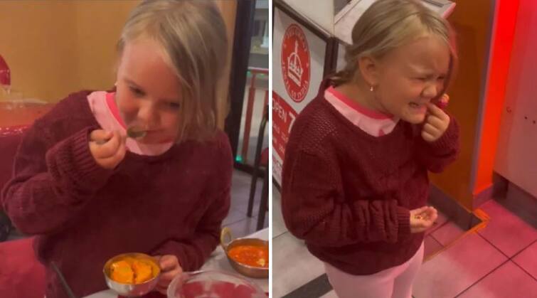 Australian Little girl tries Indian food for the first time reaction viral Watch: ਆਸਟ੍ਰੇਲਿਆਈ ਕੁੜੀ ਨੇ ਪਹਿਲੀ ਵਾਰ ਭਾਰਤੀ ਭੋਜਨ ਖਾਣ ਮਗਰੋਂ ਦਿੱਤਾ ਅਜਿਹਾ ਰਿਐਕਸ਼ਨ ਕਿ ਵਾਇਰਲ ਹੋ ਗਈ ਵੀਡੀਓ