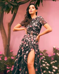 IN PICS| Nora Fatehi Oozes OOMPH In A Black Floral Embellished Gown