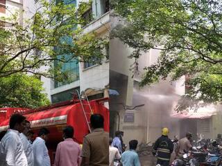 சென்னை ராஜீவ் காந்தி மருத்துவமனையில் தீ விபத்து... தீயை அணைக்க போராடும் வீரர்கள்!