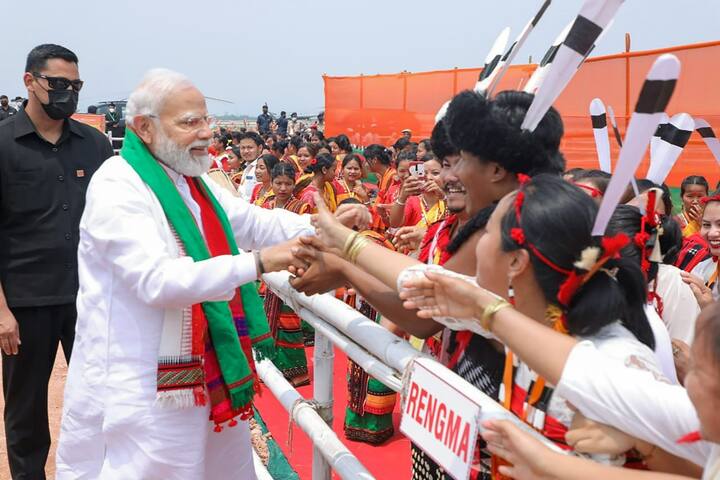 Prime Minister Narendra Modi at the ‘unity, peace and development rally’ at Loringthepi in Karbi Anglong district. (Source: PTI)