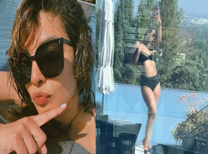Priyanka Chopra shared videos and pictures of herself chilling by the poolside at her Los Angeles mansion Priyanka Chopra: 90 के हिट गाने सुनते हुए प्रियंका चोपड़ा ने पूल में किया चिल, ब्लैक स्विमसूट में ये अंदाज़ देख फैन्स की अटक गईं सांसें!