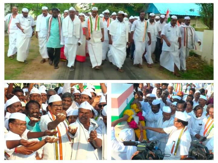 Former Union Minister KV Thanga Balu and Tamil Nadu Congress Committee Chairman KS Alagiri participated at 92nd Salt Satyagraha May Day in Nagapattinam 92-ஆம் ஆண்டு உப்பு சத்யாகிரக மே தினம் - உப்பு அள்ளி தியாகிகளுக்கு, தலைவர்கள் மரியாதை