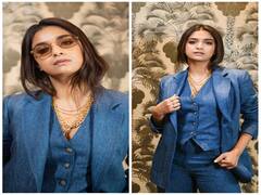 Keerthy Suresh pics: கழுத்து நிறைய செயின்...கோட் சூட்டில் கீர்த்தியின் மாஸ் லுக்...!