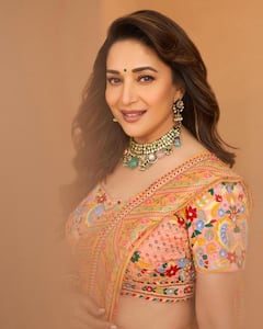 IN PICS| Madhuri Dixit's 'PERRRRFECT' Look In A 'Peach And Yellow' Lehenga