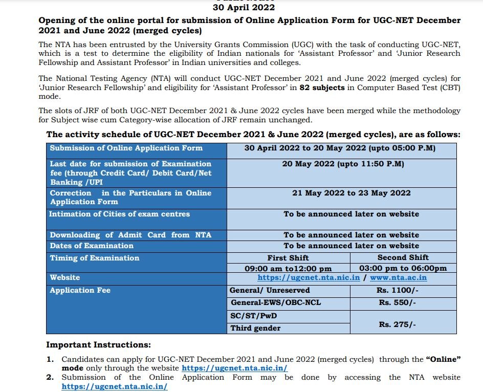 UGC NET 2022: યુજીસી નેટ પરીક્ષા માટે અરજી પ્રક્રિયા થઈ શરૂ, 20 મે સુધી કરી શકો છો અરજી