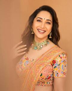 IN PICS| Madhuri Dixit's 'PERRRRFECT' Look In A 'Peach And Yellow' Lehenga