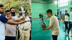 હર્ષ સંઘવીએ આર્ચરી, વોલીબોલ પર અજમાવ્યો હાથ, રમતવીરો સાથે માણ્યું ભોજન, જુઓ વીડિયો