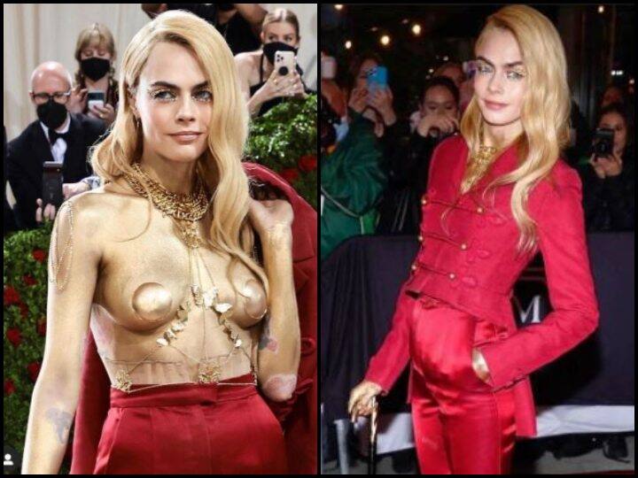 Hollywood: English model Cara Delevingne amazing look viral from met gala 2022 Met Gala ઇવેન્ટમાં મૉડલનો બૉલ્ડ અવતાર, લોકોની સામે જ કપડાં પહેર્યા વિના કર્યુ વૉક, તસવીરો વાયરલ