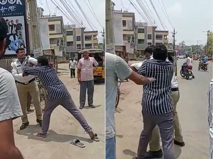 Bhimavaram Traffic constable beaten by man after stopping car while rash driving in west godavari district Traffic Constable Video: ట్రాఫిక్ కానిస్టేబుల్‌పై వ్యక్తి దౌర్జన్యం, అదేపనిగా పిడిగుద్దులు - అసలేం జరిగిందంటే