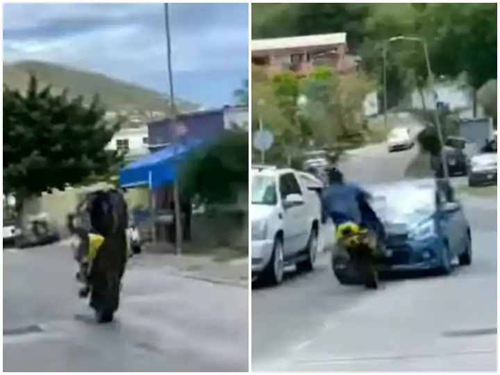  Watch : ਸਟੰਟ ਦਿਖਾਉਣ ਦੇ ਚੱਕਰ 'ਚ ਕਾਰ ਨਾਲ ਜਾ ਭਿੜਿਆ ਬਾਈਕ ਸਵਾਰ, ਵਾਇਰਲ ਵੀਡੀਓ