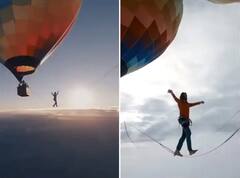 Viral Video : उंच आकाशात अनोखा स्टंट, तब्बल सहा हजार फुट दोरीवर चालत पठ्ठ्यानं केली कमाल