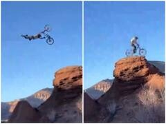 Watch: माउंटेन बाइक पर शख्स ने दिखाया हैरतअंगेज कारनामा, हवा के बीच दिखाए करतब