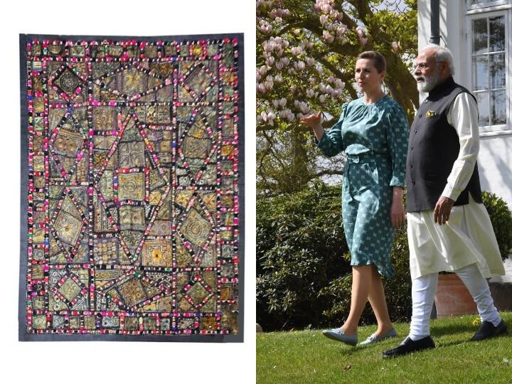 प्रधानमंत्री ने डेनमार्क की प्रधानमंत्री मेटे फ्रेडरिकसेन को कच्छ कढ़ाई से सजी एक वॉल पेंटिंग भेंट की. कच्छ की कढ़ाई वाली ये पेंटिंग गुजरात के आदिवासी समुदाय की एक हस्तशिल्प कला की परंपरा का प्रमाण है. इसने अपने समृद्ध डिजाइनों के साथ भारतीय कढ़ाई परंपराओं में उल्लेखनीय योगदान दिया है.