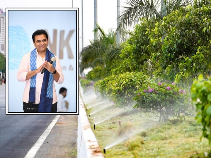 Hyderabad Minister ktr started commissioned drip irrigation system along 158 kms stretch Minister KTR :  ఓఆర్ఆర్ పై 158 కి.మీ మేర 9 లైన్లలో డ్రిప్ ఇరిగేషన్ సిస్టం, ప్రారంభించిన మంత్రి కేటీఆర్