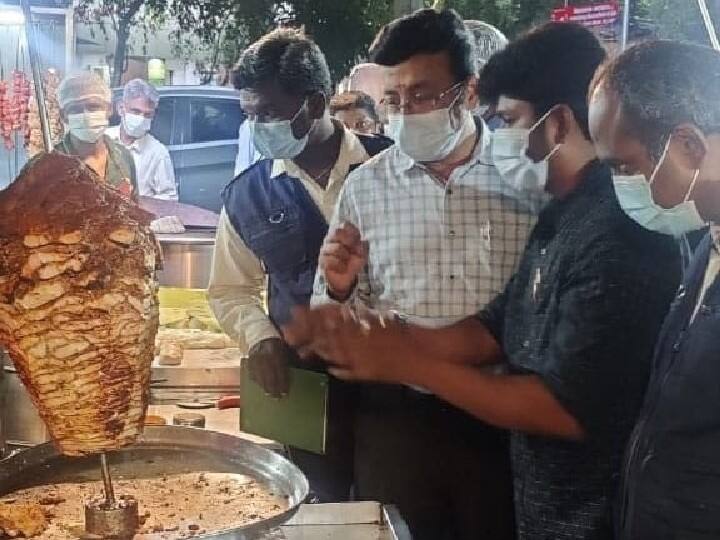 Food safety officials inspect shawarma shops in Coimbatore கேரள மாணவி உயிரிழப்பு எதிரொலி : கோவையில் ஷவர்மா கடைகளில் ஆய்வு ; 35 ஷவர்மா கடைகளுக்கு நோட்டீஸ்..!