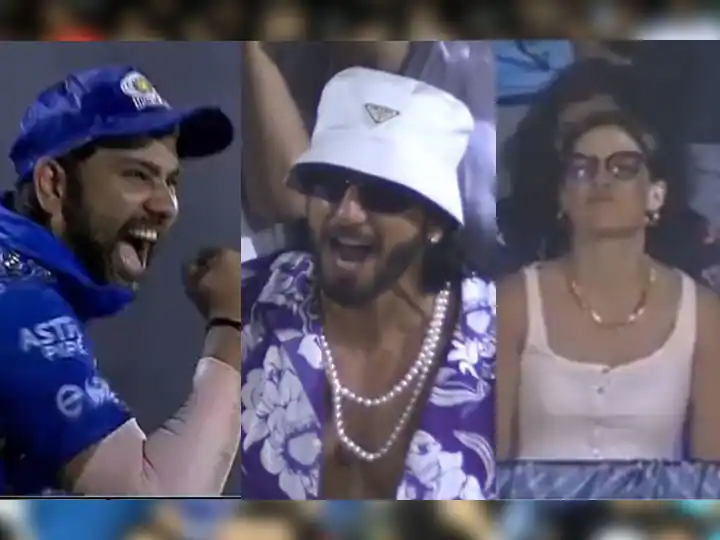 IPL 2022: Ranveer Singh celebration after Mumbai indian victory against Gujrat Titans Watch: ਮੁੰਬਈ ਦੀ ਜਿੱਤ ਤੋਂ ਬਾਅਦ ਰੋਹਿਤ ਦੀ ਦੌੜ, ਰਣਵੀਰ ਦਾ ਜਸ਼ਨ ਅਤੇ ਨਤਾਸ਼ਾ ਦਾ ਉਦਾਸ ਚਿਹਰਾ