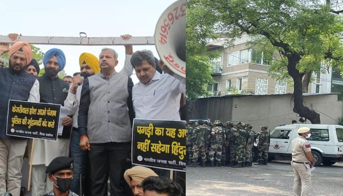 BJP leader Tajinder Bagga led a protest in front of Delhi CM Arvind Kejriwal house ਭਾਜਪਾ ਆਗੂ ਤਜਿੰਦਰ ਬੱਗਾ ਦੀ ਅਗਵਾਈ 'ਚ ਮੁੱਖ ਮੰਤਰੀ ਕੇਜਰੀਵਾਲ ਦੇ ਘਰ ਅੱਗੇ ਪ੍ਰਦਰਸ਼ਨ, ਭਾਰੀ ਫੋਰਸ ਤੈਨਾਤ