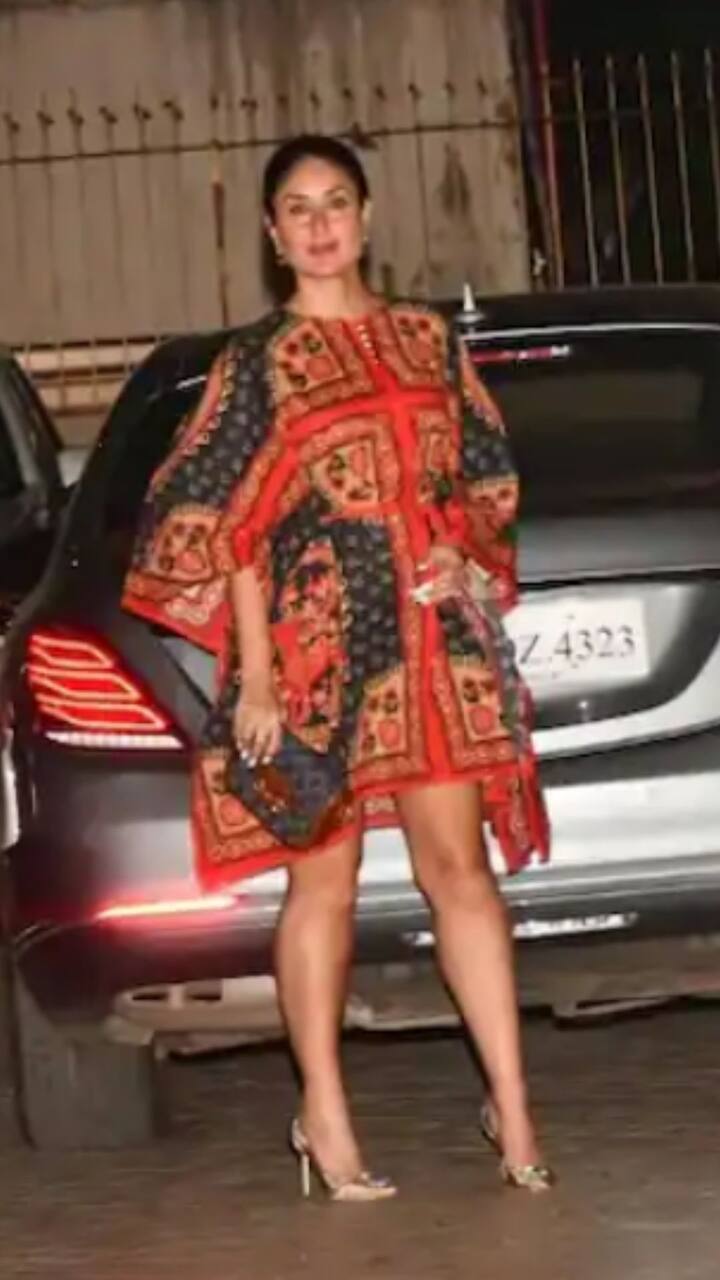 करीनानं या डिनर पार्टीसाठी लाल रंगाचा कफ्तान ड्रेस, डोल्डन हाय हिल्स आणि ब्लॅक पर्स असा लूक केला होता. (Kareena Kapoor/Instagram)