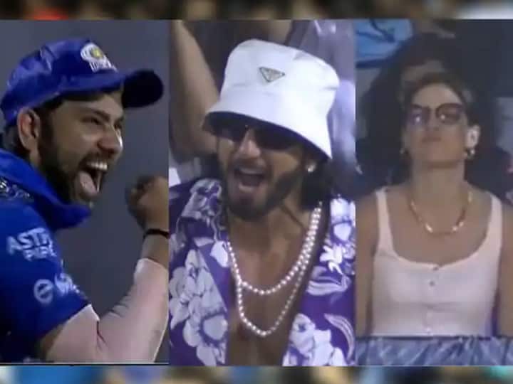 Mumbai Indians beat Gujarat titans by 5 runs rohit sharma celebrates where natasha became sad IPL 2022 Marathi News Video : मुंबईच्या विजयानंतर रोहितचं सेलिब्रेशन, रणवीरचा जल्लोष आणि नताशाचा उदास चेहरा