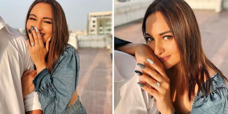 Sonakshi Sinha engagement Actress flaunts big rock on her finger as she poses with mystery man; congratulations pour in Sonakshi Sinha: অনামিকায় হিরের আংটি, 'বড় খবর' দিলেন সোনাক্ষী সিন্হা