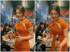 Watch: उंगलियों से कमाल दिखाते नजर आई वेट्रेस, बिजली की स्पीड से खोला बोतल का ढक्कन