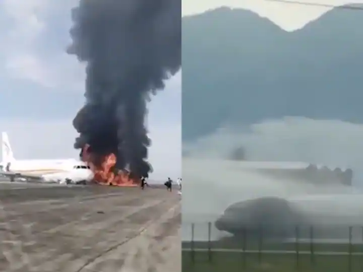 Tibbet airlines plane catches fire at Chongking Airport runway ਚੀਨ ਦੇ ਹਵਾਈ ਅੱਡੇ 'ਤੇ ਜਹਾਜ਼ ਨੂੰ ਲੱਗੀ ਅੱਗ, 100 ਤੋਂ ਵੱਧ ਲੋਕਾਂ ਨੂੰ ਕੱਢਿਆ ਗਿਆ ਬਾਹਰ, ਦੇਖੋ ਵੀਡੀਓ