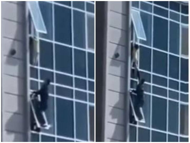 Kazakhstan man saves child after climbing 8 floors of a tower Watch: बच्ची को बचाने के लिए शख्स ने दांव पर लगाई अपनी जिंदगी, रोंगटे खड़े कर देगा वीडियो