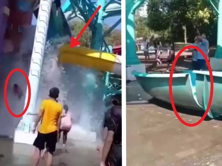 Water slide snaps in half, throws people 30-feet down at Indonesia వీడియో: థ్రిల్ కాదు థ్రిల్లర్, మధ్యలోకి విరిగిన వాటర్ స్లైడ్, 30 అడుగుల ఎత్తు నుంచి కిందపడ్డ జనం!