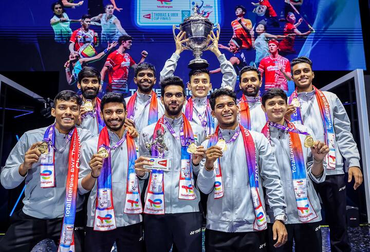 India's men's badminton team defeated defending champions Indonesia to lift the Thomas Cup title with an emphatic 3-0 win on Sunday, a triumph to be remembered for ages that will improve India's status in the sport. (Pic Courtesy: PTI)