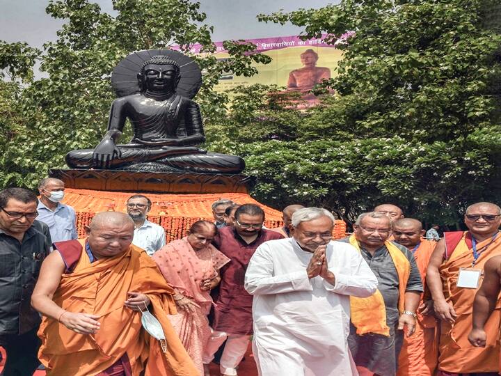 Bihar Chief Minister Nitish Kumar at Buddha Smriti Park to attend function on Buddha Purnima, in Patna, Monday, May 16, 2022. (PTI Photo)