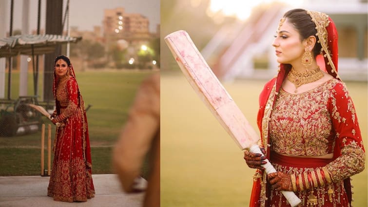 Cricketer Kainat Imtiaz's cricket-themed wedding photo shoot goes viral Kainat Imtiaz Viral: ক্রিকেটই প্রথম ভালবাসা, ব্যাট-বল সঙ্গী করেই বিয়ের ফটোশ্যুটে পাক ক্রিকেটার
