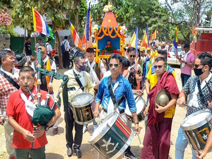 Devotees perform rituals on the occasion of Buddha Purnima, in Ranchi, Monday, May 16, 2022. (PTI Photo)
