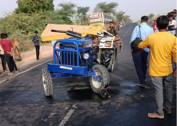 Woman Dead in accident between luxury bus and Tractor on Deesa-Tharad highway ડીસા-થરાદ હાઈવે પર લક્ઝરી બસ અને ટ્રેક્ટર વચ્ચે અકસ્માત, મહિલાનું મોત