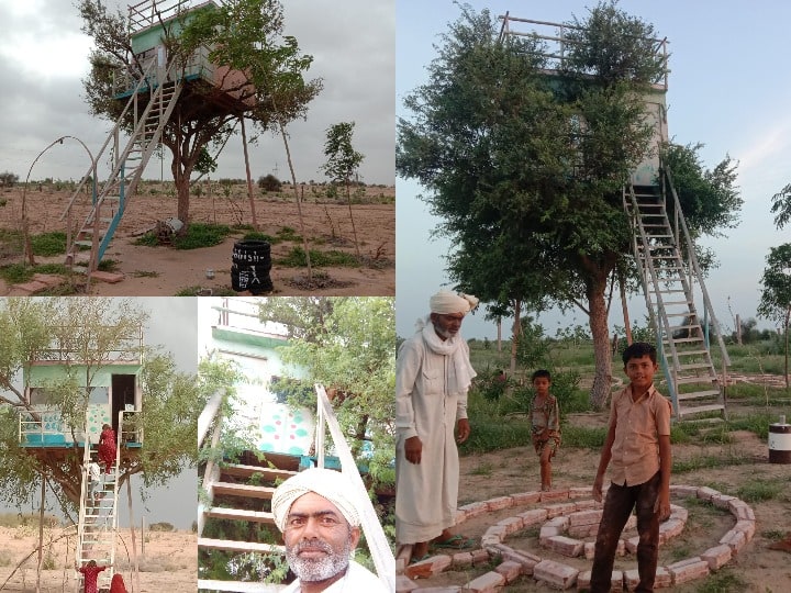 Rajasthan Tree House: भारत में टेलेंट की कोई कमी नहीं है, बच्चा हो नौजवान हो या फिर बुज़ुर्ग,सभी के अंदर कोई ना कोई टेलेंट जरूर होता है. जहां आज दुनिया अत्याधुनिक फाइव स्टार लग्ज़री और कंफर्ट जीवन के पीछे भाग रही है, वहीं राजस्थान के एक बुज़ुर्ग ने लोगों को पर्यावरण प्रकृति की तरफ मोड़ने का एक बेहतरीन काम किया है. दरअसल ख़मीशा ख़ान नाम के इस बुज़ुर्ग ने अपने खेत में एक ट्री- हाउस बनाया है . उनका कहना है कि हमें प्रकृति से प्रेम को बरकरार रखना चाहिए और जो लोग पेड़ के दुश्मन हैं वो प्रकृति के प्रेम को समझ कर सही दिशा में इसका इस्तेमाल कर ख़ुद को और दूसरों को फ़ायदा पहुंचा सकते हैं. नीचे की स्लाइड में देखिए इस ट्री-हॉउस की तस्वीरें......