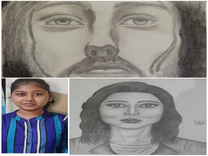 Underprivileged Girl student Infant karen excels in drawing in Thoothukudi தூத்துக்குடி : பிஞ்சு விரல்கள் முதல் பிரம்மாண்டம் வரை.. ஓவியங்களில் பிரமிக்க வைக்கும் ஏழை மாணவி..