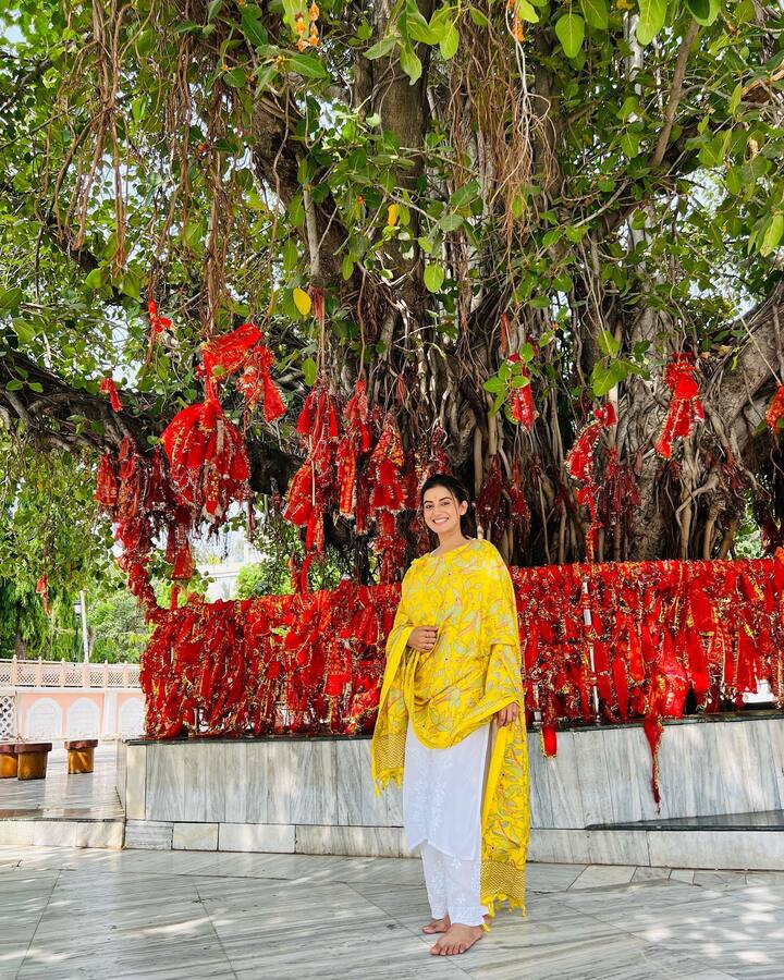 तस्वीरों में अक्षरा मंदिर परिसर में पोज देती हुए काफी खुश नजर आ रही हैं. इनके कैप्शन में उन्होंने लिखा कि, माँ मनसा देवी