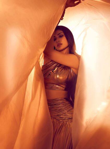 हाल ही में मौनी ने अपने सोशल मीडिया अकाउंट पर लेटेस्ट शूट की तस्वीरें शेयर की हैं. जिसमें वह गोल्डन स्कर्ट और ट्रेन के साथ क्रॉप टॉप में नजर आ रही हैं.