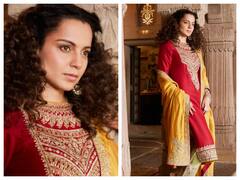 Kangana Ranaut Photos:लाल सूट उस पर पीला दुपट्टा...  एथनिक लुक में बला की खूबसूरत लगीं 'धाकड़' गर्ल कंगना रनौत