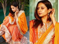 Sargun Mehta Latest Photos: ऑरेंज सूट में पंजाबी एक्ट्रेस Sargun Mehta ने ढाया कहर, अदाओं से लूटी महफिल