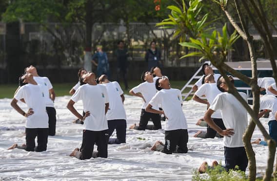 IN PICS | Rajnath Singh Stretches And Bends As Minister Joins Countdown Programe For International Yoga Day