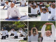 IN PICS | Rajnath Singh Stretches And Bends As Minister Joins Countdown Programe For International Yoga Day