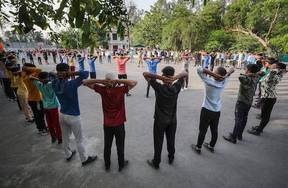 IN PICS | Rajnath Singh Stretches And Bends As Minister Joins Countdown Programe For International Yoga Day
