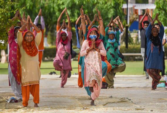 IN PICS | Rajnath Singh Stretches And Bends As Minister Joins Countdown Programe For International Yoga Day