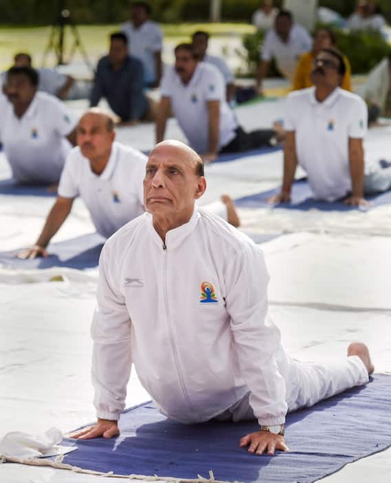 IN PICS | Rajnath Singh Stretches And Bends As Minister Joins Countdown Programe For International Yoga Day
