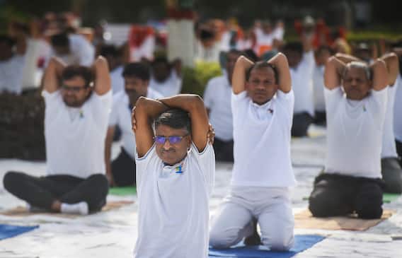 IN PICS | Rajnath Singh Stretches And Bends As Minister Joins Countdown Programe For International Yoga Day