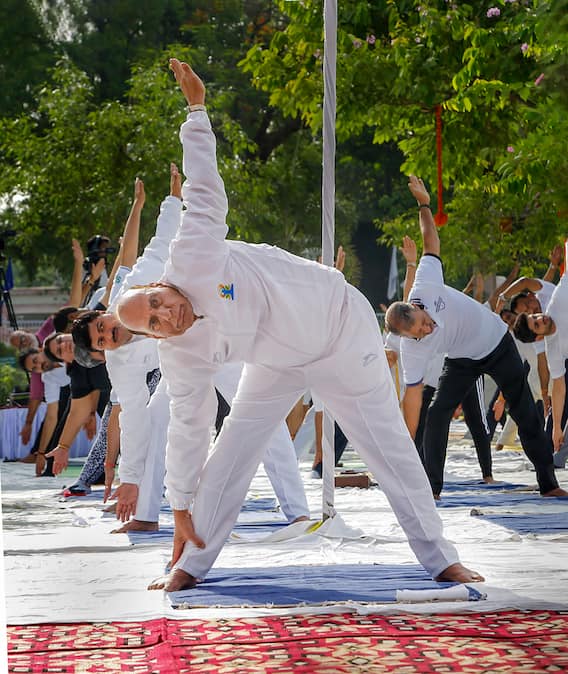IN PICS | Rajnath Singh Stretches And Bends As Minister Joins Countdown Programe For International Yoga Day