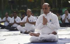 IN PICS | Rajnath Singh Stretches And Bends As Minister Joins Countdown Programe For International Yoga Day