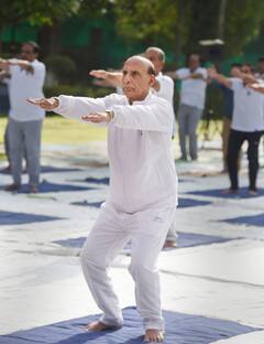 IN PICS | Rajnath Singh Stretches And Bends As Minister Joins Countdown Programe For International Yoga Day